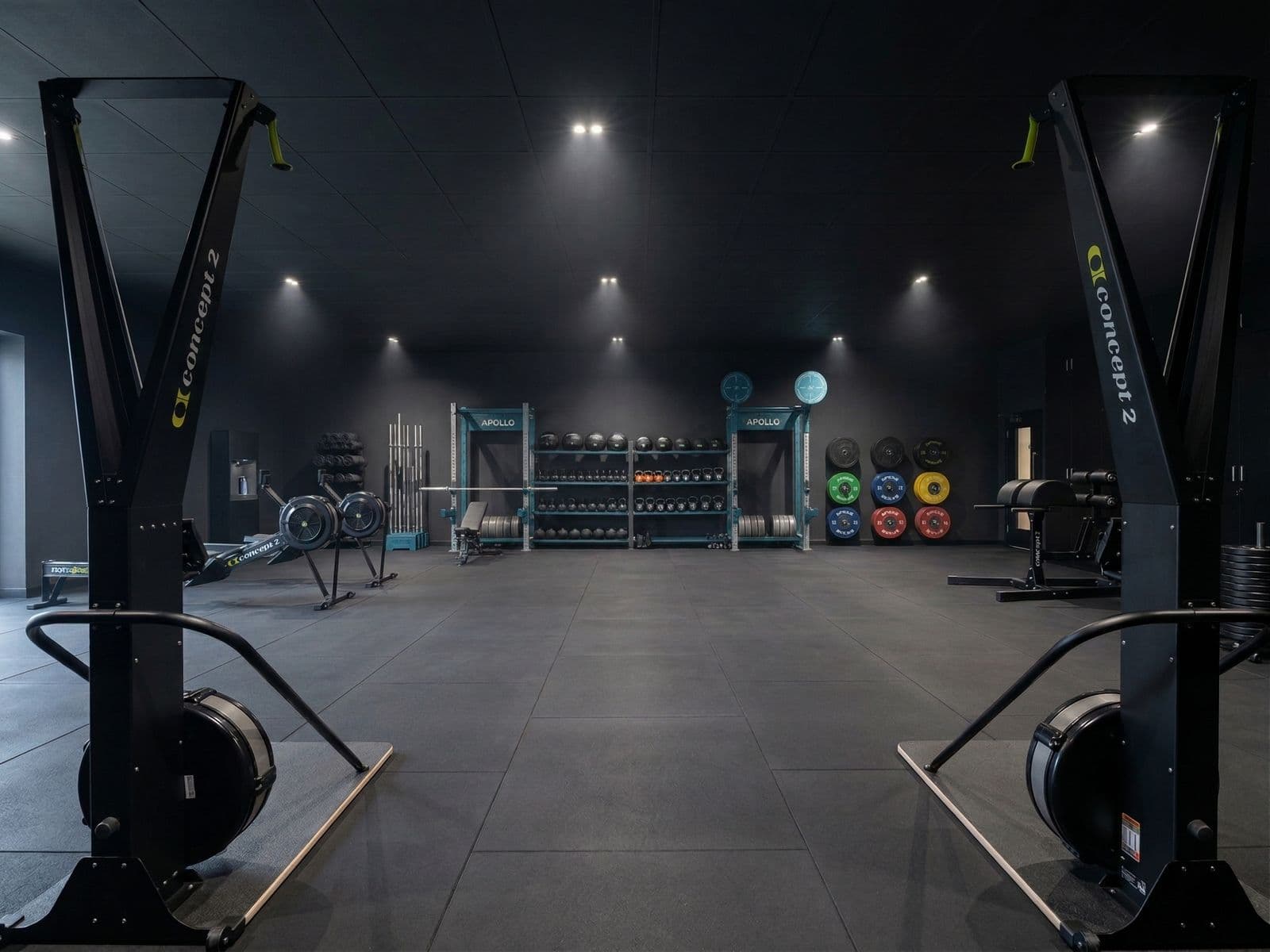 Apollo Fitness Studio — Training floor with Concept 2 rowers